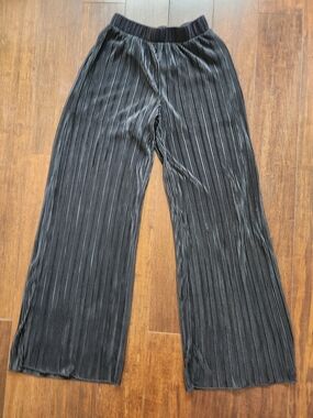 Women's Wide Leg Metallic Black Stretchy Pleated Pants Size Small